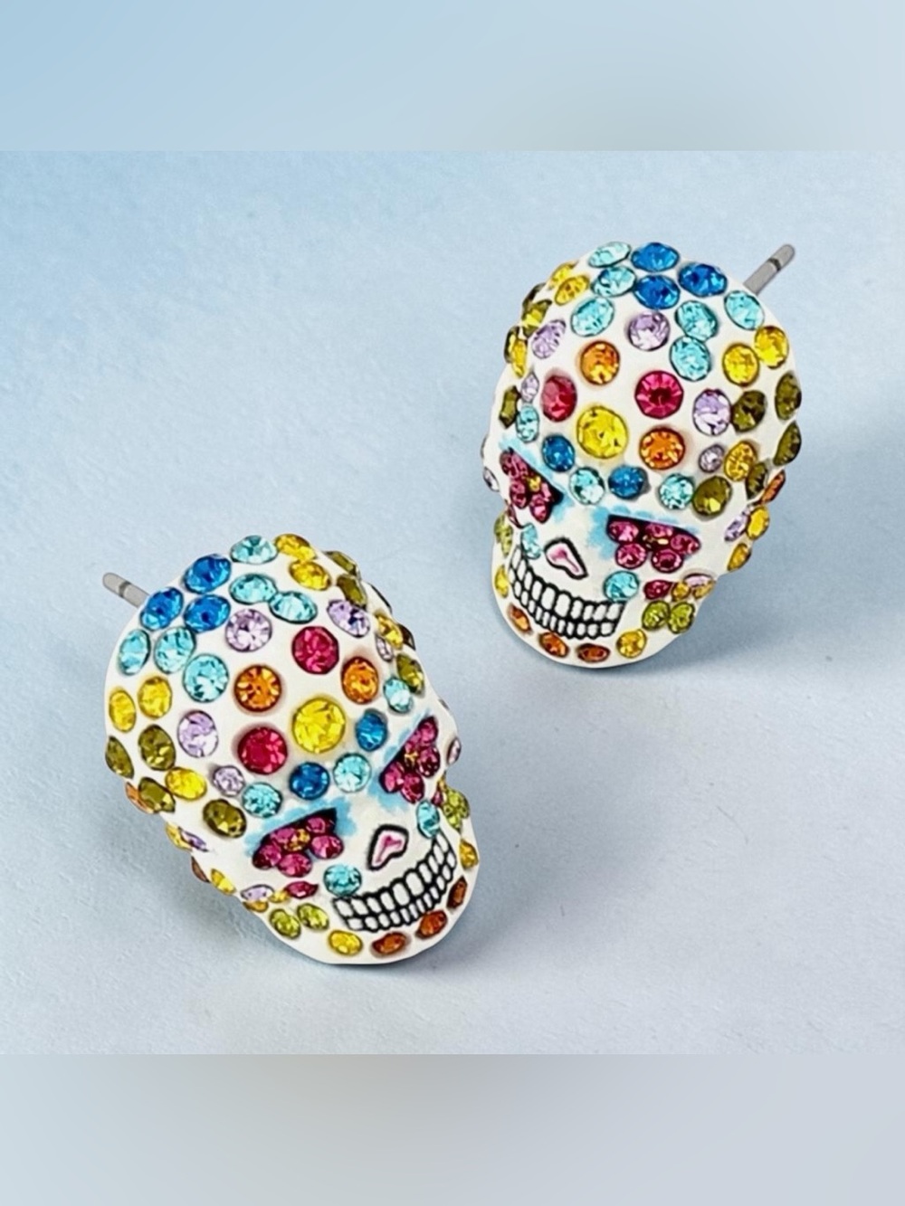 Betsey Johnson Multicolor Crystal Sugar Skull Stud Earrings